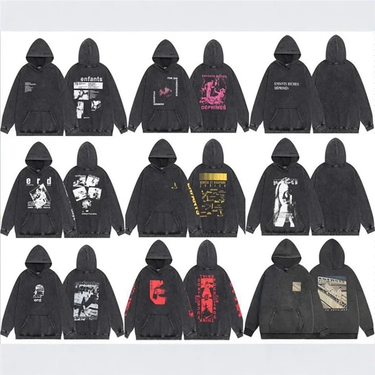 European and American high street sketch graffiti loose casual hoodie sweatshirt T-shirt men's jacket cross-border