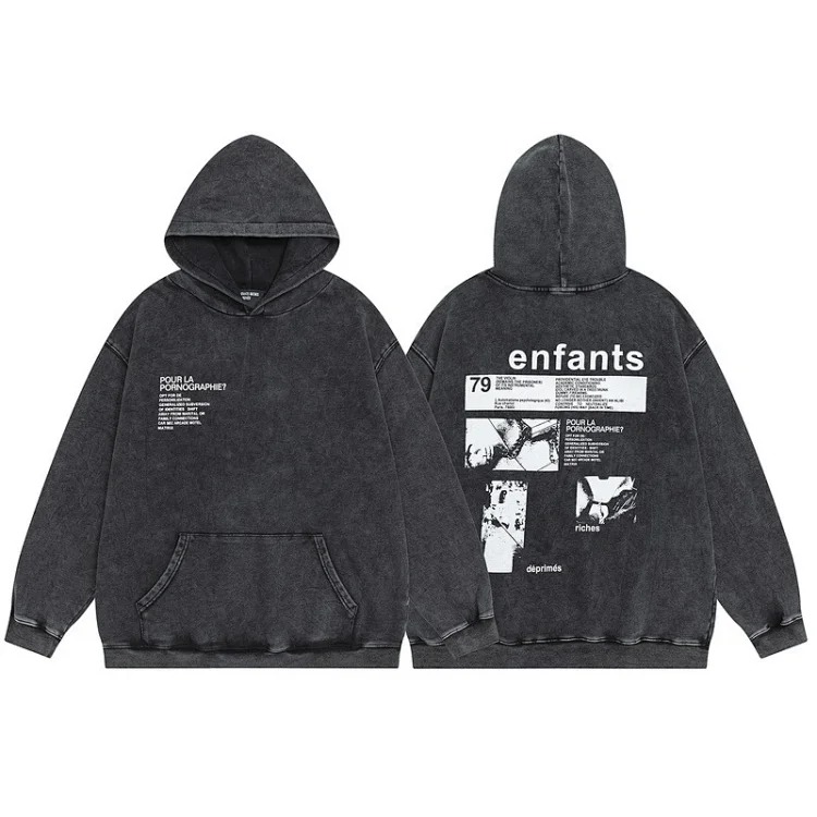 European and American high street sketch graffiti loose casual hoodie sweatshirt T-shirt men's jacket cross-border image 2