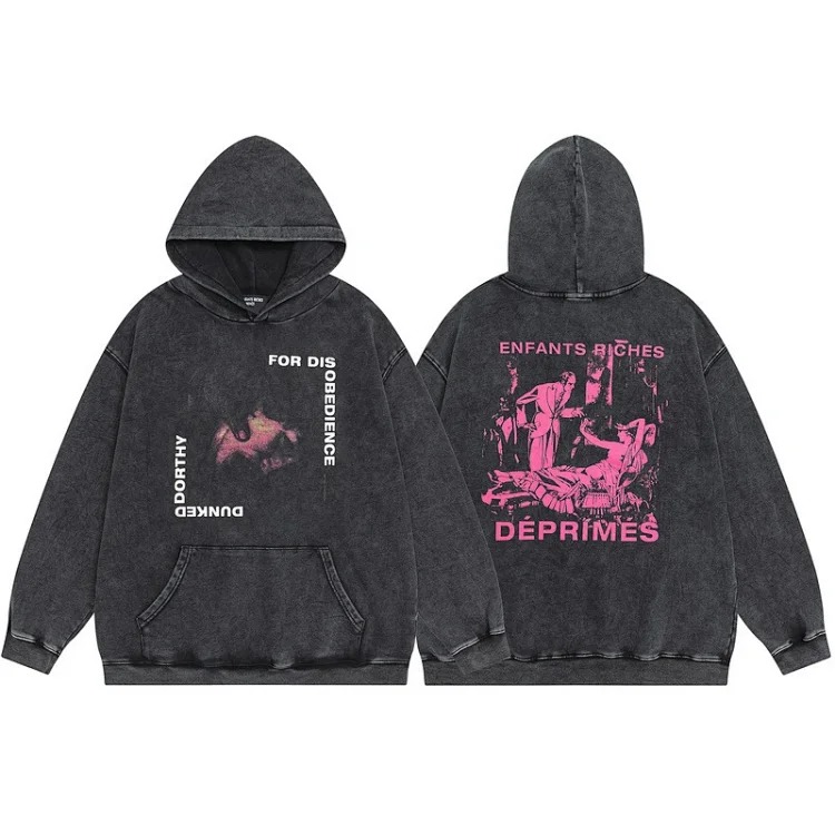 European and American high street sketch graffiti loose casual hoodie sweatshirt T-shirt men's jacket cross-border image 3