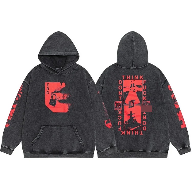 European and American high street sketch graffiti loose casual hoodie sweatshirt T-shirt men's jacket cross-border image 4