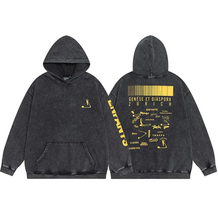 European and American high street sketch graffiti loose casual hoodie sweatshirt T-shirt men's jacket cross-border image 5
