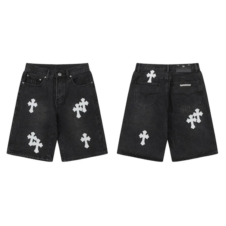 Chrome Hearts Spring and CH Crow cross embroidery distressed European and American loose denim shorts are on trend