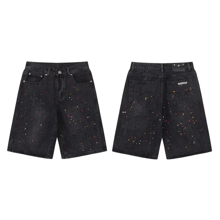 Chrome Hearts Spring and CH Crow cross embroidery distressed European and American loose denim shorts are on trend