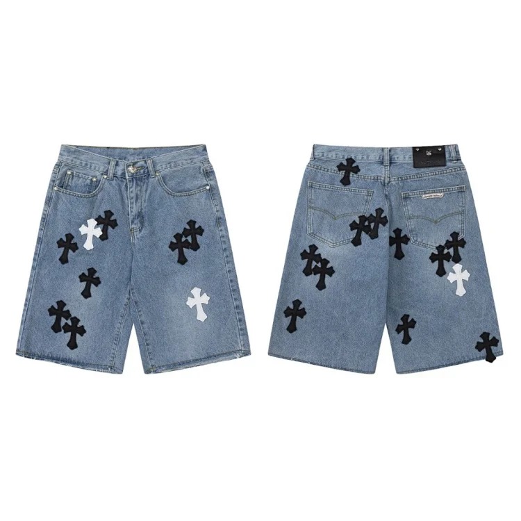 Chrome Hearts Spring and CH Crow cross embroidery distressed European and American loose denim shorts are on trend