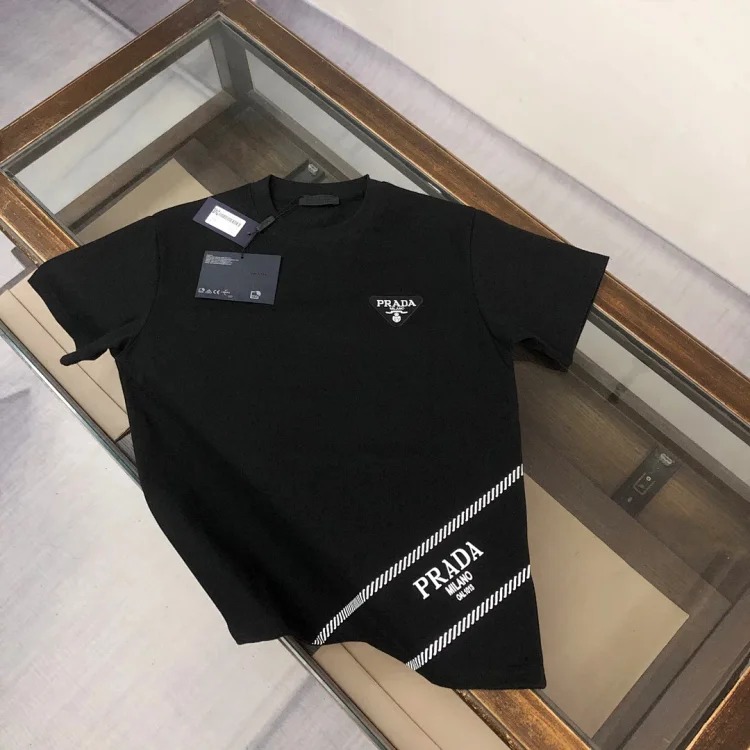 Prada Original PRD men's short-sleeved T-shirt with triangle logo, loose and versatile for men #1