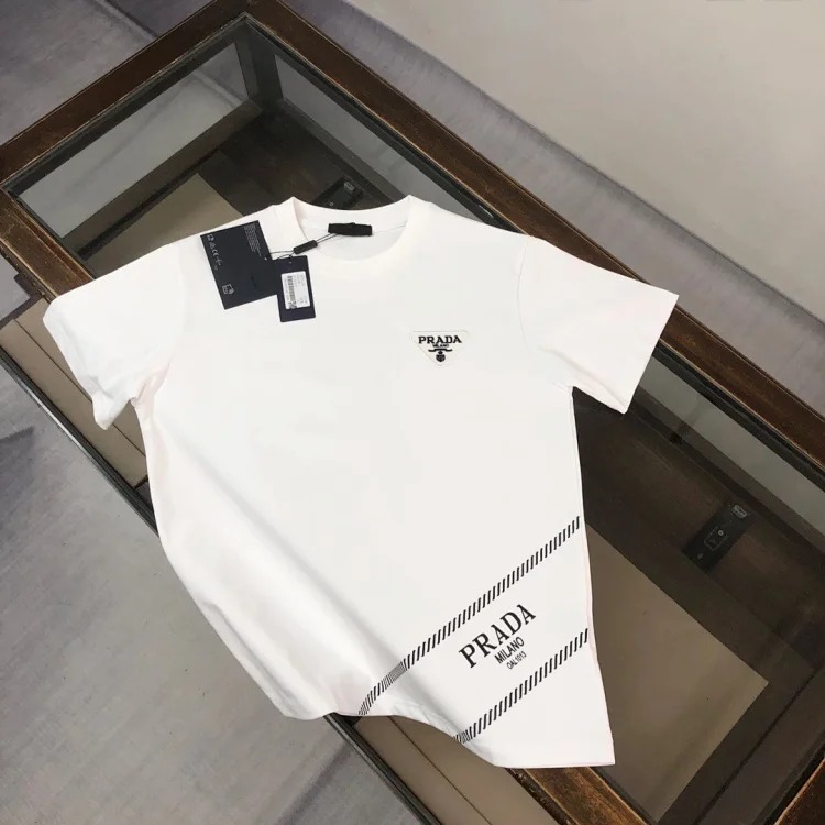 Prada Original PRD men's short-sleeved T-shirt with triangle logo, loose and versatile for men #1