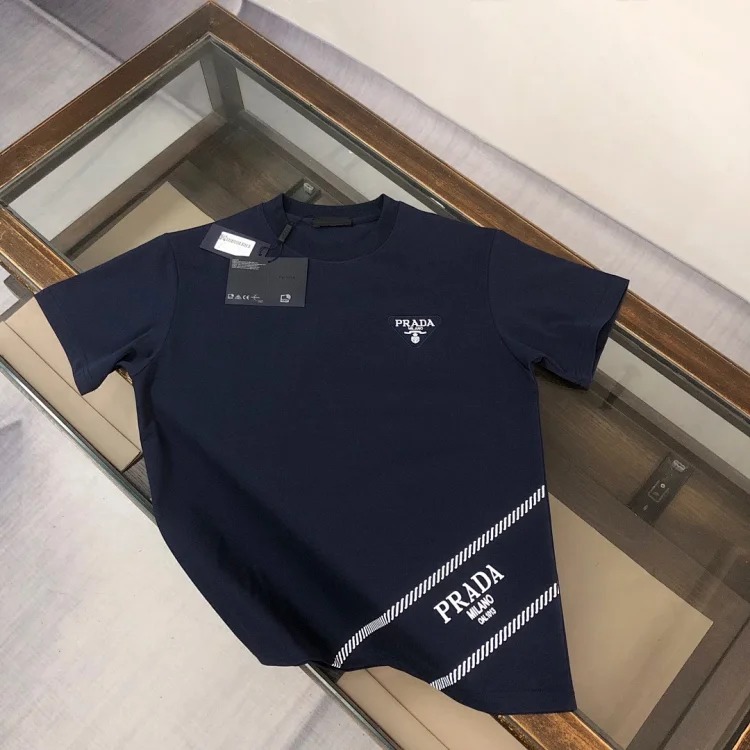 Prada Original PRD men's short-sleeved T-shirt with triangle logo, loose and versatile for men #1