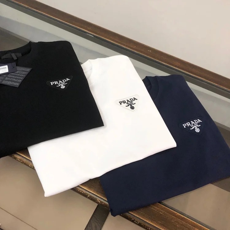 Prada Original PRD men's short-sleeved T-shirt with triangle logo, loose and versatile for men #1
