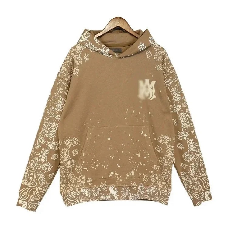 High American trendy letter cashew all-over flower men's and women's pullover hooded sweatshirt image 2