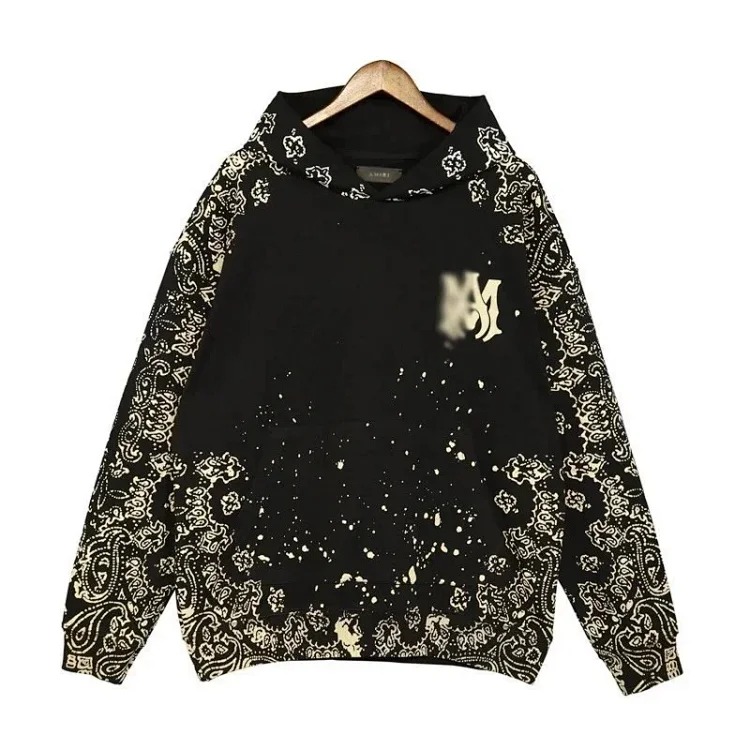 High American trendy letter cashew all-over flower men's and women's pullover hooded sweatshirt image 3