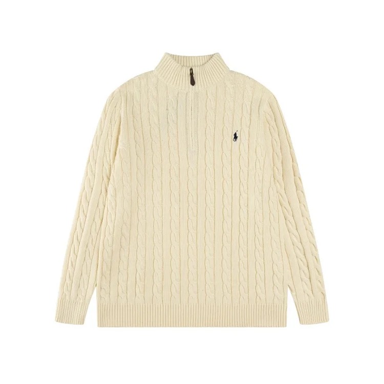 High-quality Ralph Lauren half-pull embroidered pony sweater loose solid color twist knit loose pullover for men and women