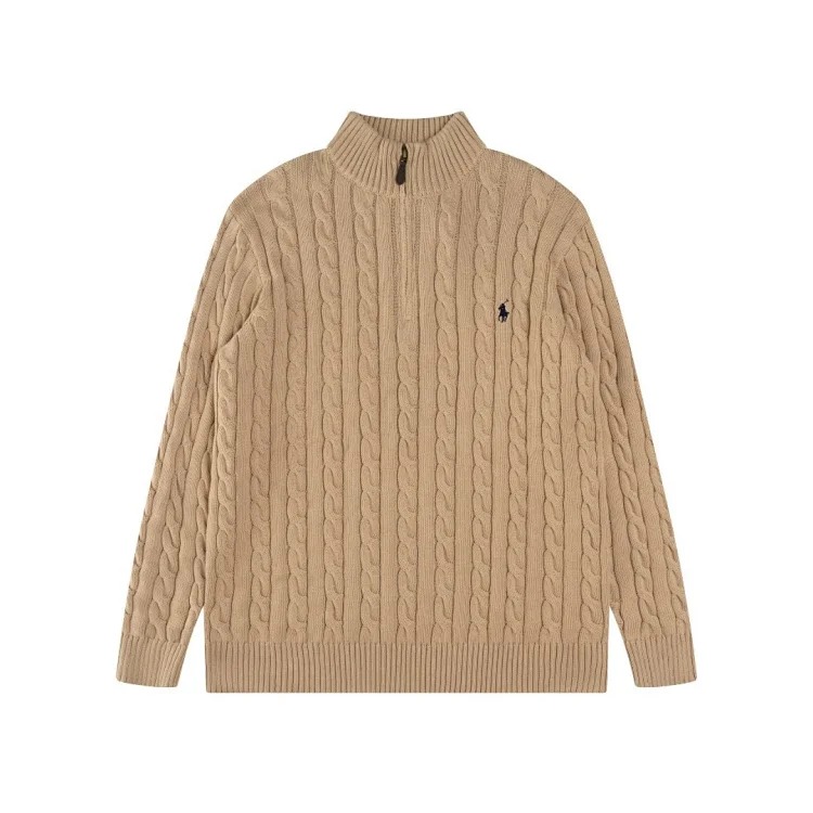 High-quality Ralph Lauren half-pull embroidered pony sweater loose solid color twist knit loose pullover for men and women