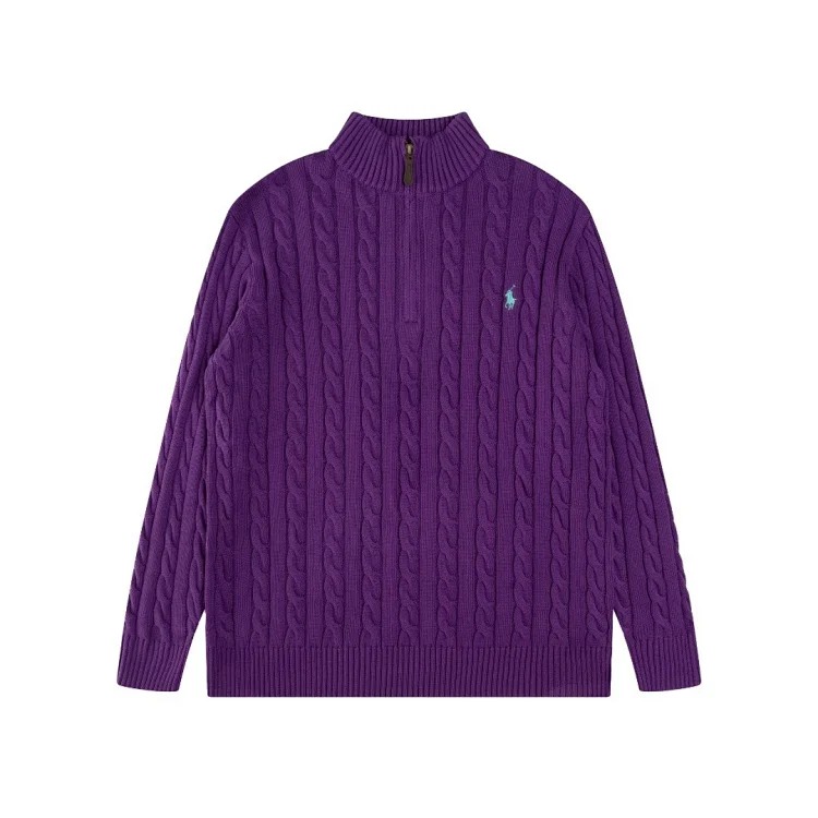 High-quality Ralph Lauren half-pull embroidered pony sweater loose solid color twist knit loose pullover for men and women