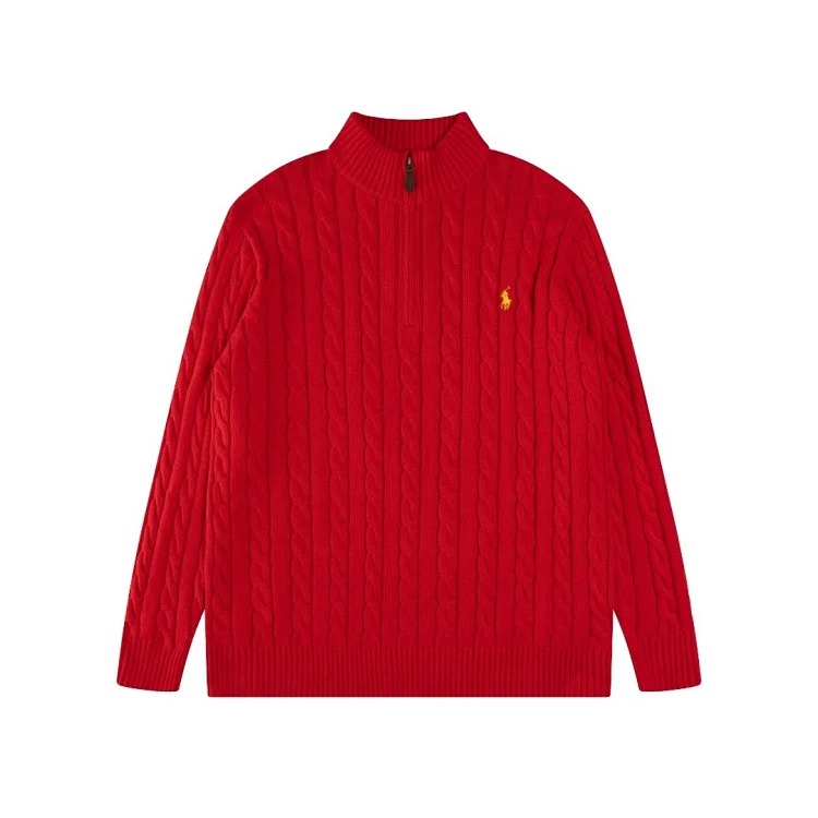 High-quality Ralph Lauren half-pull embroidered pony sweater loose solid color twist knit loose pullover for men and women