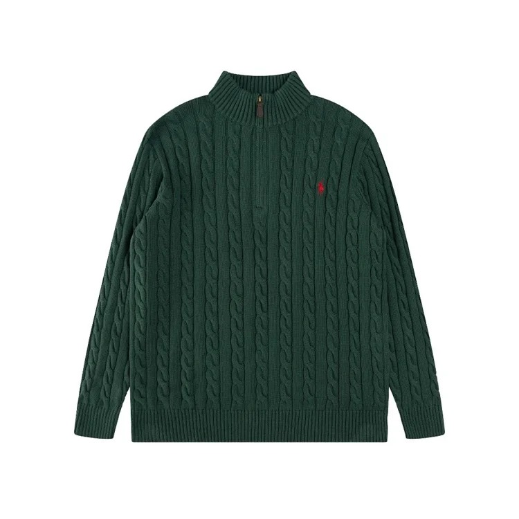 High-quality Ralph Lauren half-pull embroidered pony sweater loose solid color twist knit loose pullover for men and women