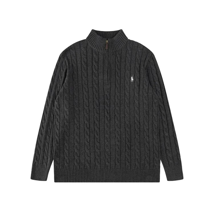 High-quality Ralph Lauren half-pull embroidered pony sweater loose solid color twist knit loose pullover for men and women