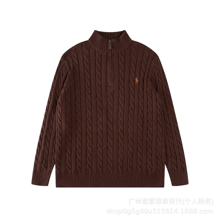 High-quality Ralph Lauren half-pull embroidered pony sweater loose solid color twist knit loose pullover for men and women