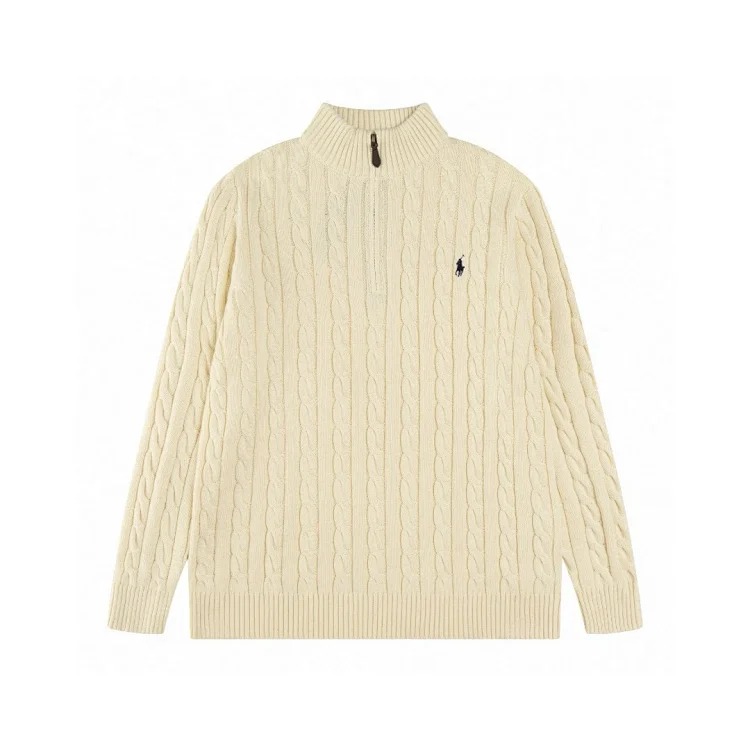 High-quality Ralph Lauren half-pull embroidered pony sweater loose solid color twist knit loose pullover for men and women