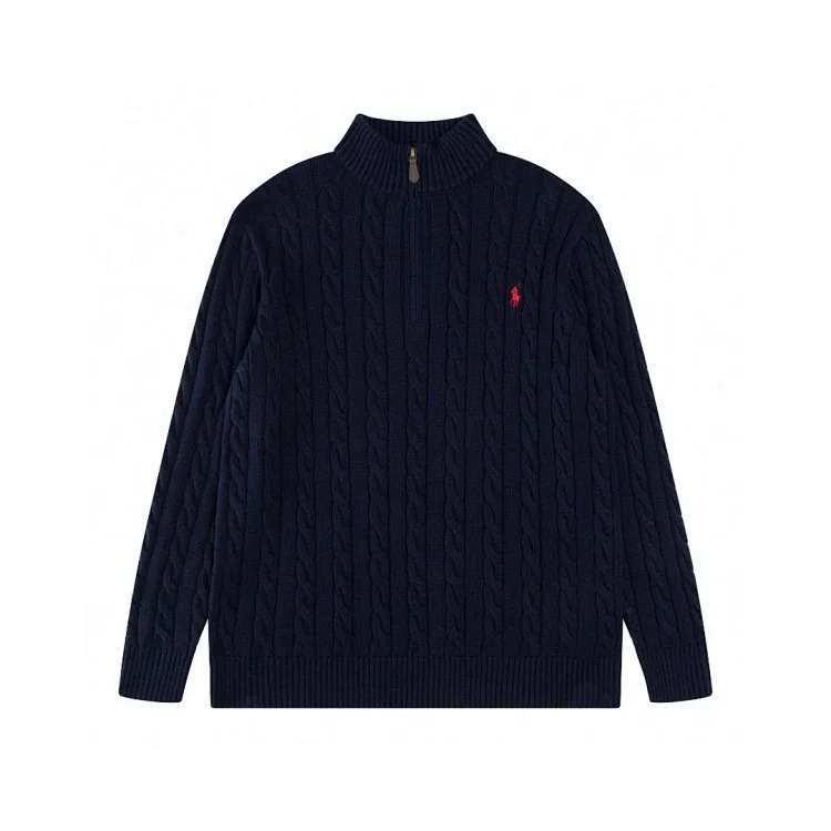High-quality Ralph Lauren half-pull embroidered pony sweater loose solid color twist knit loose pullover for men and women