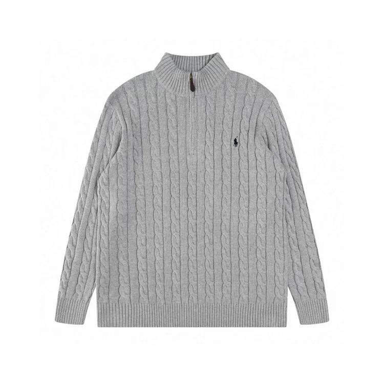 High-quality Ralph Lauren half-pull embroidered pony sweater loose solid color twist knit loose pullover for men and women