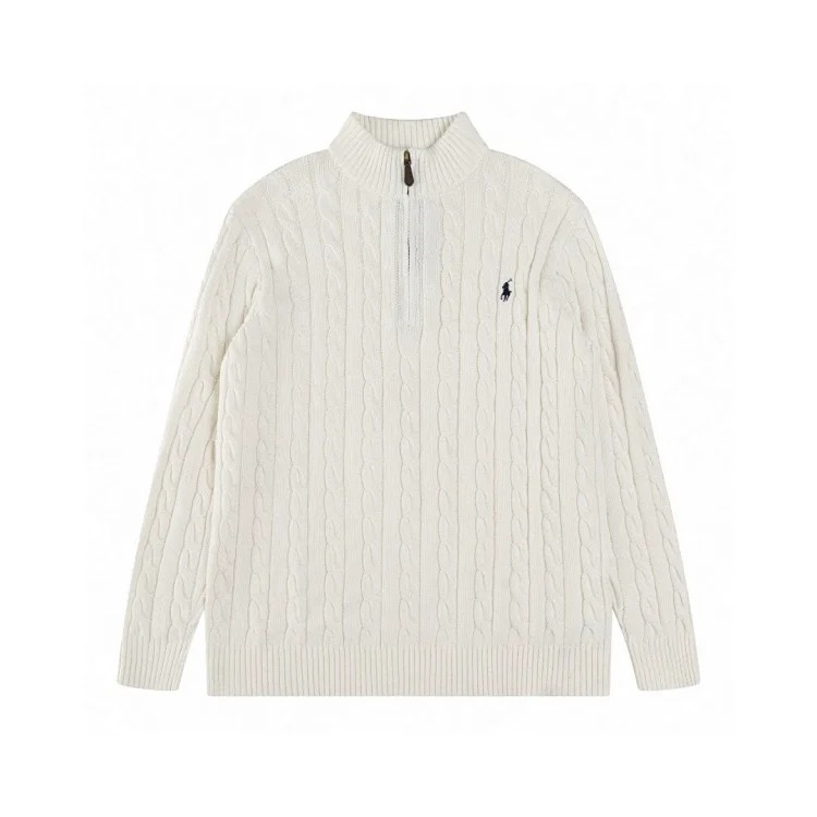 High-quality Ralph Lauren half-pull embroidered pony sweater loose solid color twist knit loose pullover for men and women