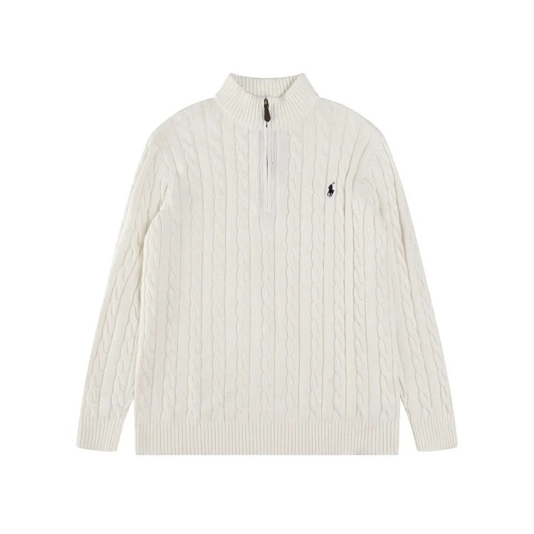 High-quality Ralph Lauren half-pull embroidered pony sweater loose solid color twist knit loose pullover for men and women