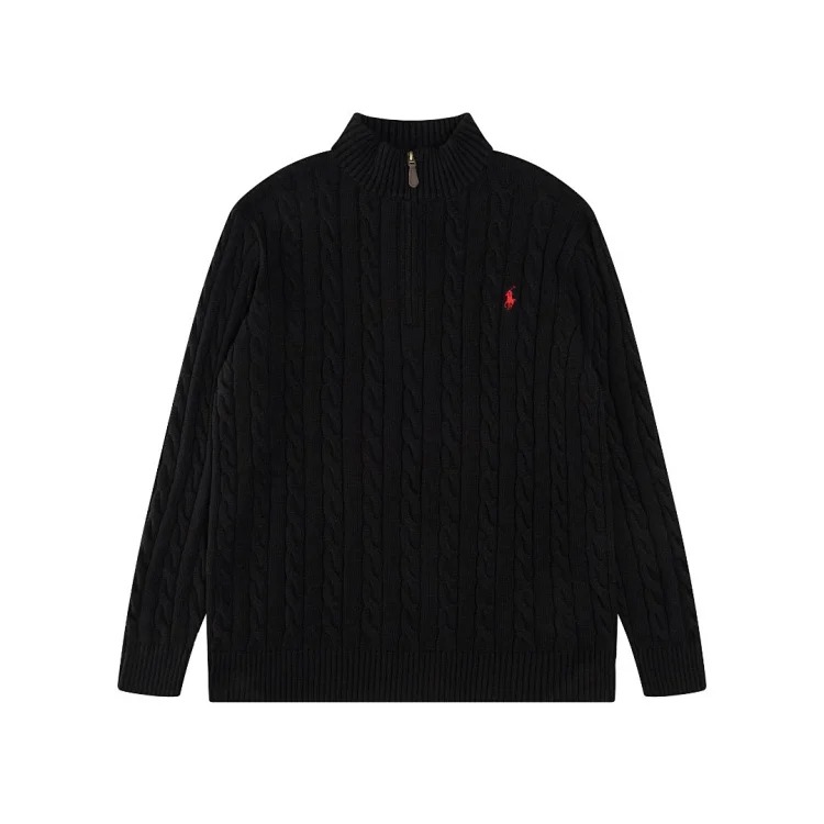 High-quality Ralph Lauren half-pull embroidered pony sweater loose solid color twist knit loose pullover for men and women