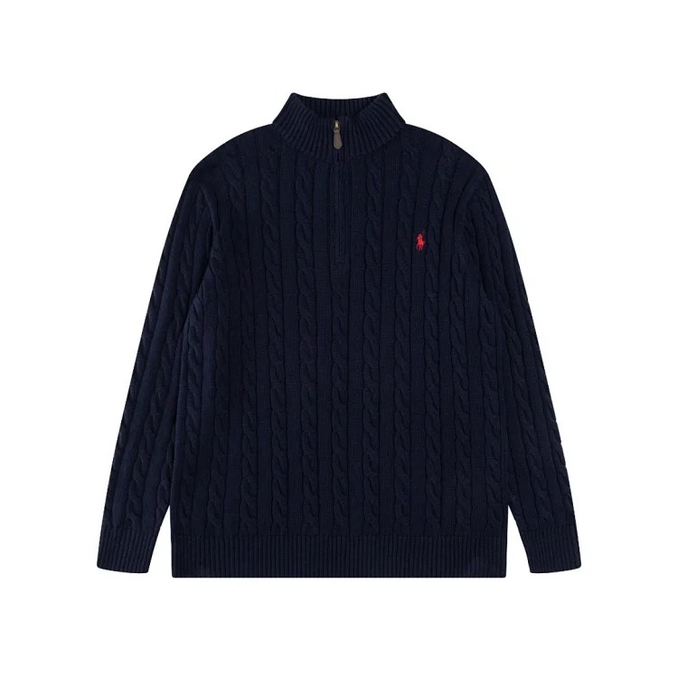High-quality Ralph Lauren half-pull embroidered pony sweater loose solid color twist knit loose pullover for men and women