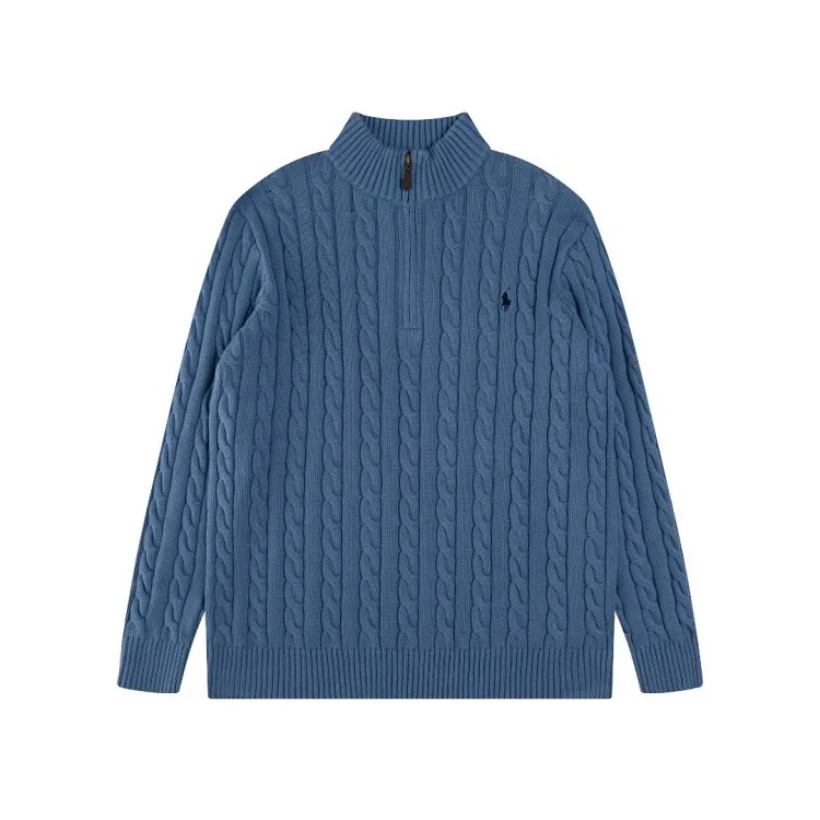 High-quality Ralph Lauren half-pull embroidered pony sweater loose solid color twist knit loose pullover for men and women