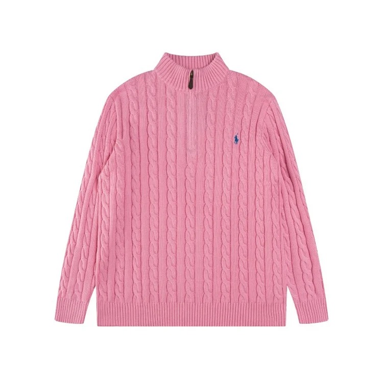 High-quality Ralph Lauren half-pull embroidered pony sweater loose solid color twist knit loose pullover for men and women