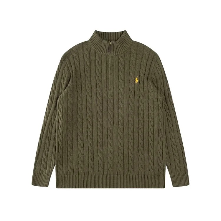 High-quality Ralph Lauren half-pull embroidered pony sweater loose solid color twist knit loose pullover for men and women