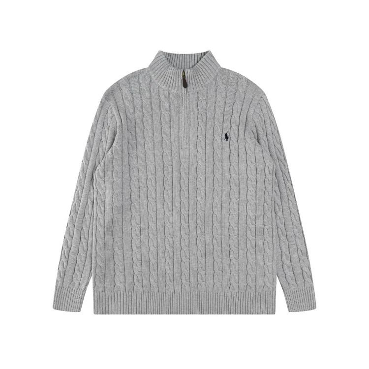 High-quality Ralph Lauren half-pull embroidered pony sweater loose solid color twist knit loose pullover for men and women