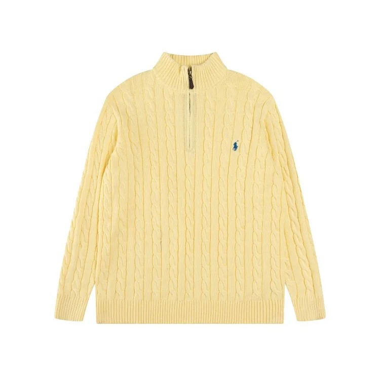 High-quality Ralph Lauren half-pull embroidered pony sweater loose solid color twist knit loose pullover for men and women