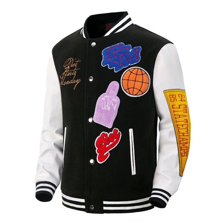 Curry's same style vibe American autumn and winter stand-up collar thickened baseball uniform patchwork embroidered stitching double layer warm jacket for men