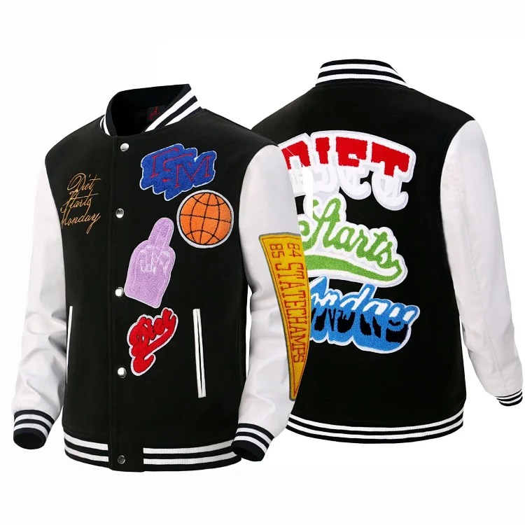 Curry's same style vibe American autumn and winter stand-up collar thickened baseball uniform patchwork embroidered stitching double layer warm jacket for men