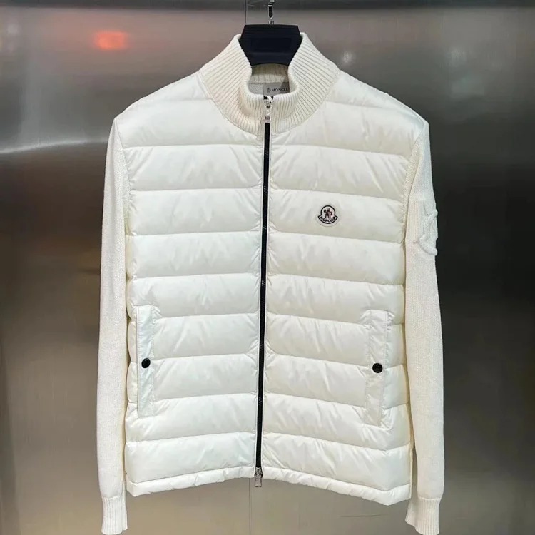 Moncle solid color logo patch patchwork quilted down jacket