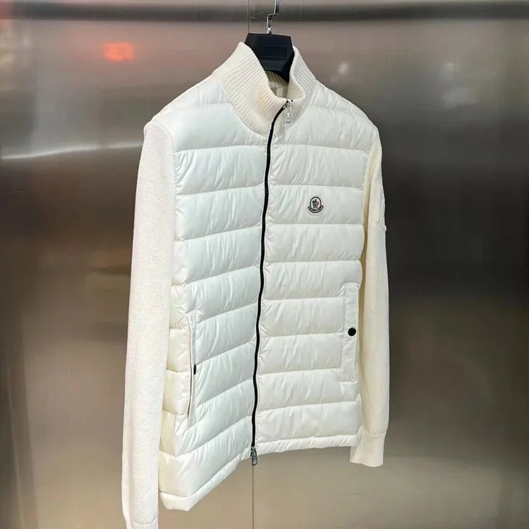 Moncle solid color logo patch patchwork quilted down jacket