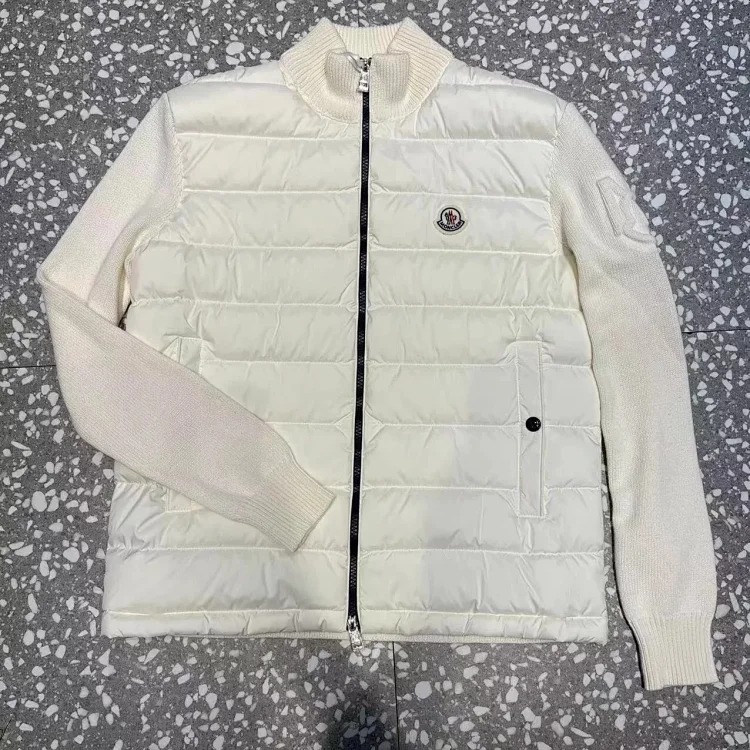 Moncle solid color logo patch patchwork quilted down jacket