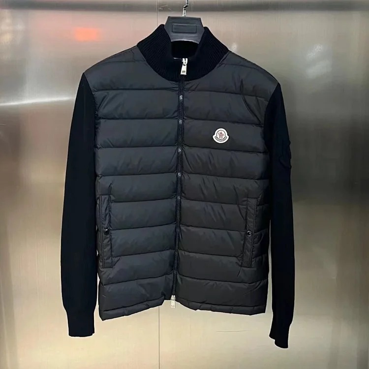 Moncle solid color logo patch patchwork quilted down jacket