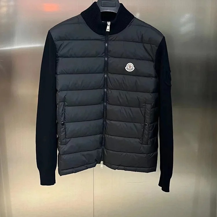 Moncle solid color logo patch patchwork quilted down jacket