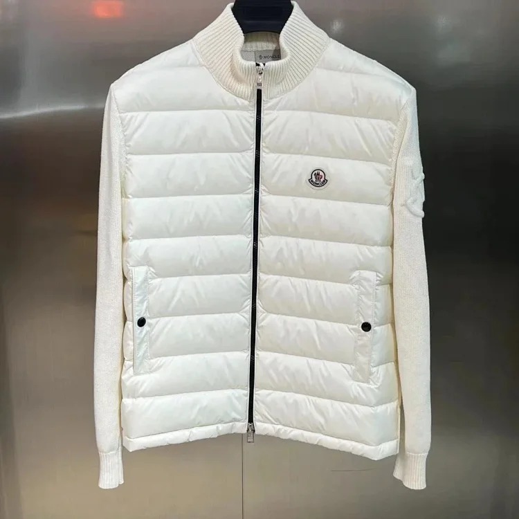 Moncle solid color logo patch patchwork quilted down jacket