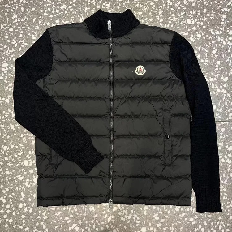 Moncle solid color logo patch patchwork quilted down jacket
