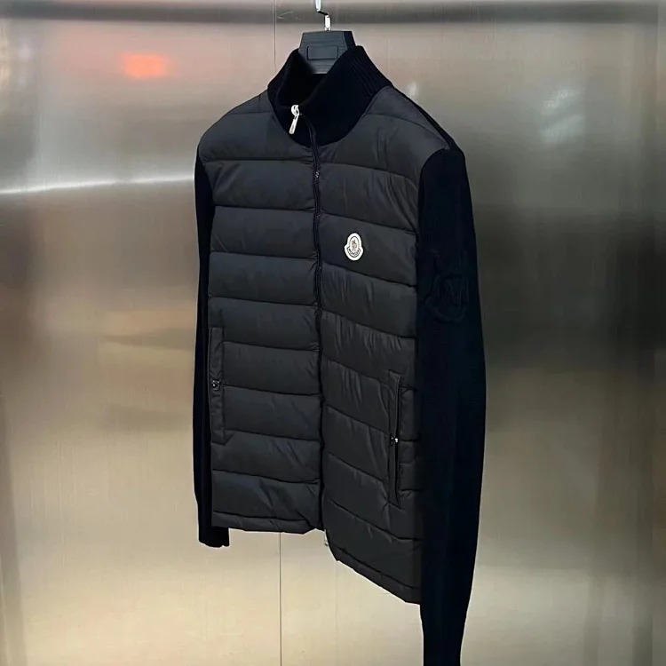Moncle solid color logo patch patchwork quilted down jacket