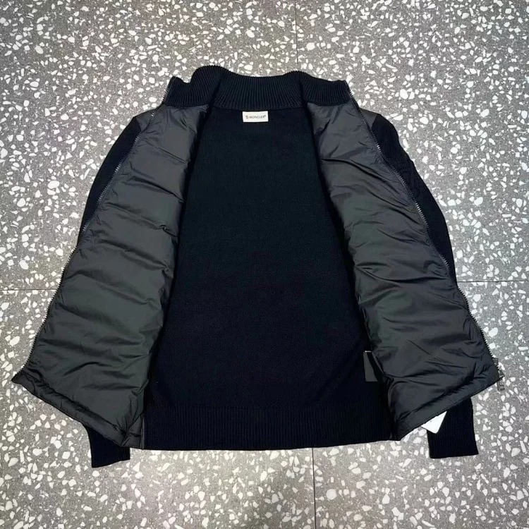 Moncle solid color logo patch patchwork quilted down jacket