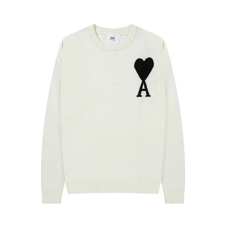 AMI Heart Embroidery Print Fashionable Crew Neck Sweater