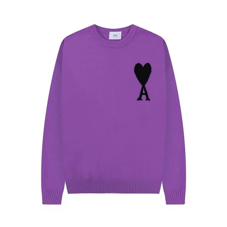 AMI Heart Embroidery Print Fashionable Crew Neck Sweater