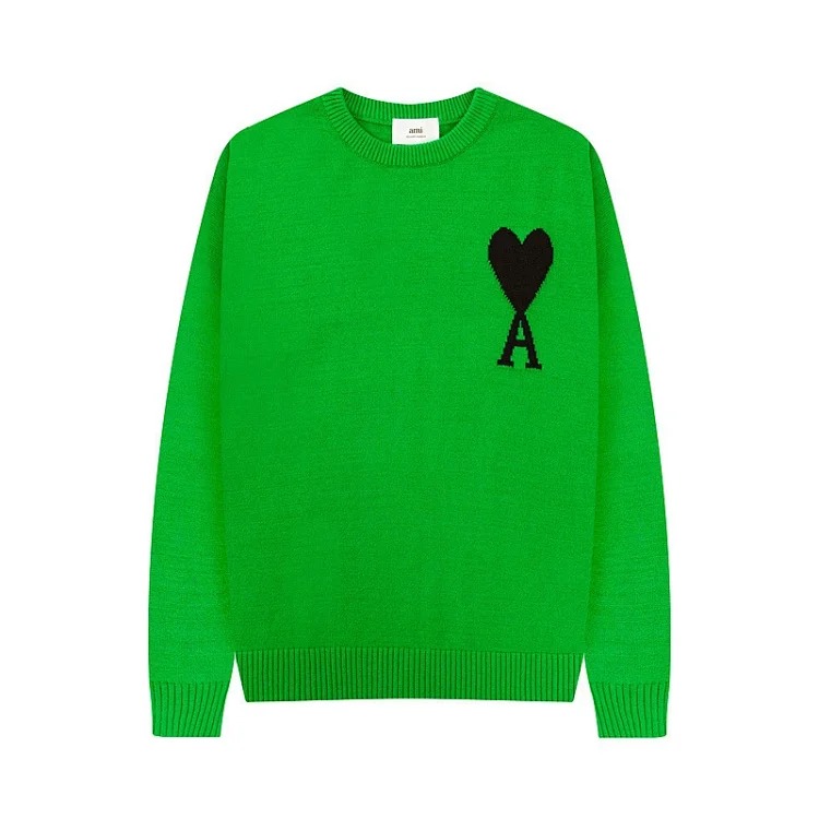 AMI Heart Embroidery Print Fashionable Crew Neck Sweater