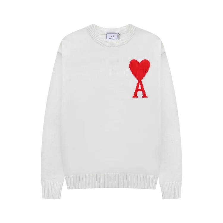 AMI Heart Embroidery Print Fashionable Crew Neck Sweater