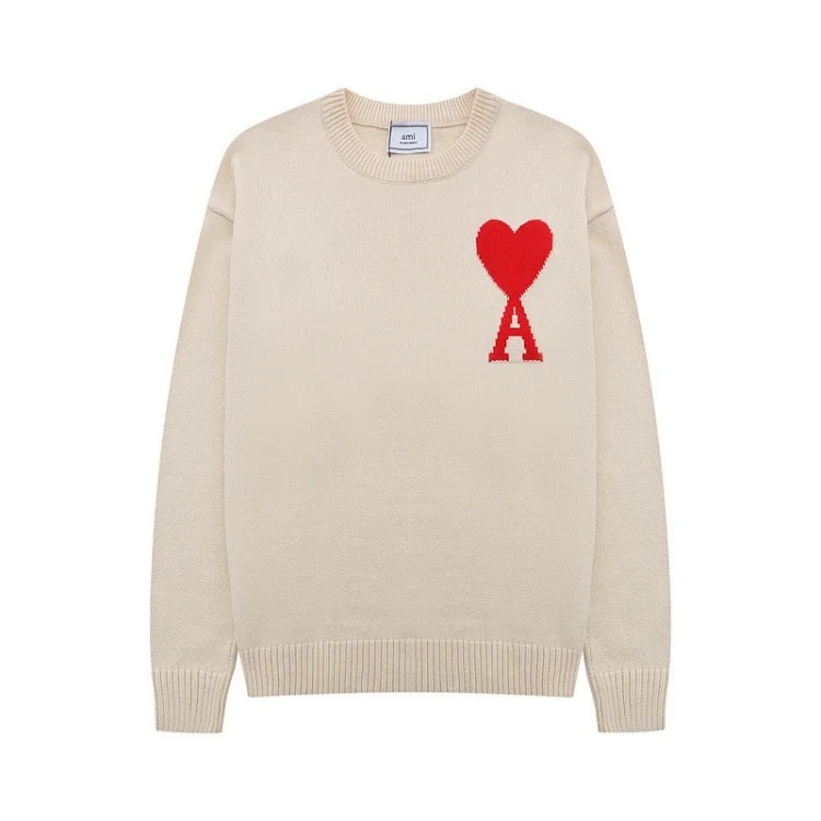 AMI Heart Embroidery Print Fashionable Crew Neck Sweater