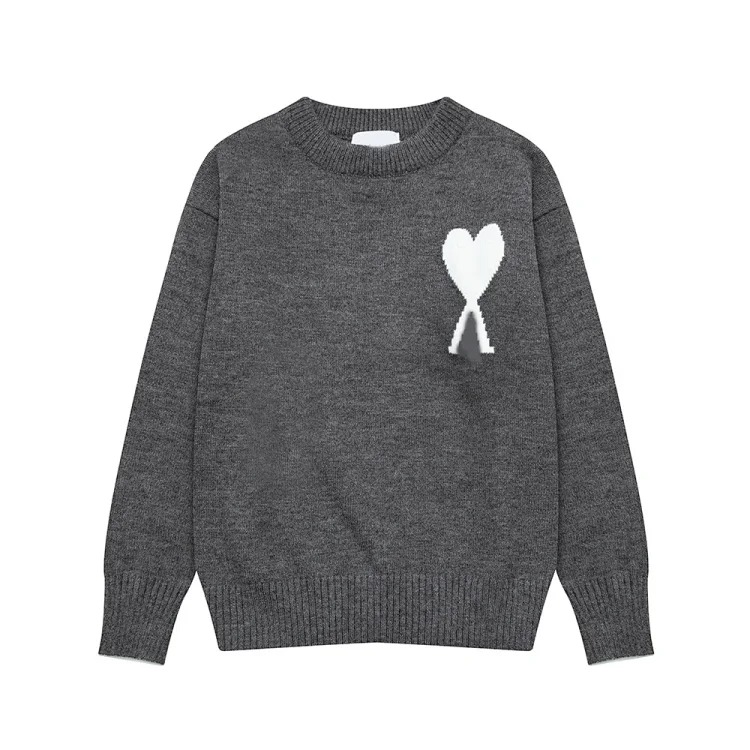 AMI Heart Embroidery Print Fashionable Crew Neck Sweater
